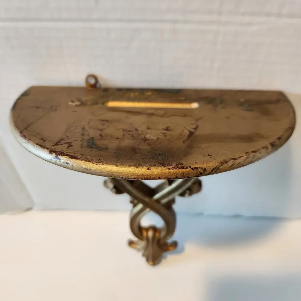 2 Vintage Hollywood Regency 60s Ornate Gold Gilded Weathered Wall Shelf Shelves